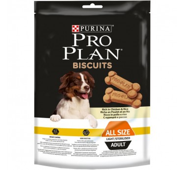 ПРО ПЛАН Лакомство Purina Pro Plan Biscuits для склонных к избыточному весу или стерилизованных собак, с курицей и рисом, пакет, 400 г