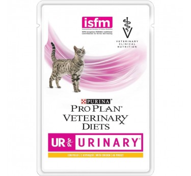 ПРО ПЛАН Влажный корм Purina Pro Plan Veterinary diets UR, корм для кошек при болезнях нижних отделов мочевыводящих путей c курицей, пауч, 85 г
