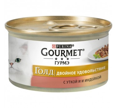 Консервы для кошек Purina Gourmet Gold Двойное удовольствие, утка и индейка, банка, 85 г