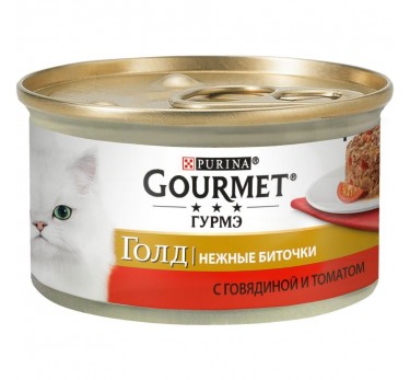 Консервы для кошек Purina Gourmet Gold Нежные биточки, говядина с томатами, банка, 85 г