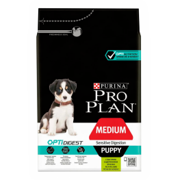 ПРО ПЛАН Сухой корм Purina Pro Plan для щенков средних пород с чувствительным пищеварением, ягнёнок с рисом, пакет, 3 кг