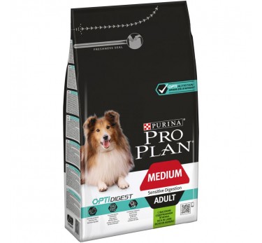 ПРО ПЛАН Сухой корм Purina Pro Plan для взрослых собак средних пород с чувствительным пищеварением, ягнёнок с рисом, пакет, 1,5 кг