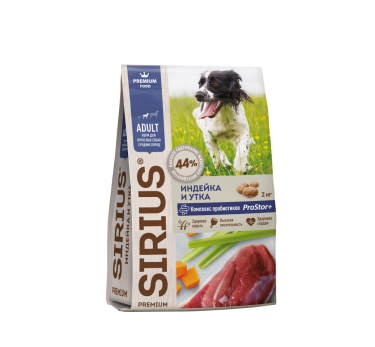 Сириус корм для собак средних пород, "Индейка и утка с овощами" 12кг