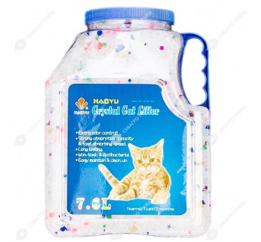 Наполнитель CRYSTAL CAT LITTER силикагель, цветные гранулы, БАНКА, 7,6 л (3,6 кг).